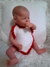 Delicious-Accessory-Baby-NB-Bib-Handmade-USA-Crochet-Soft-White Body-Red Edge