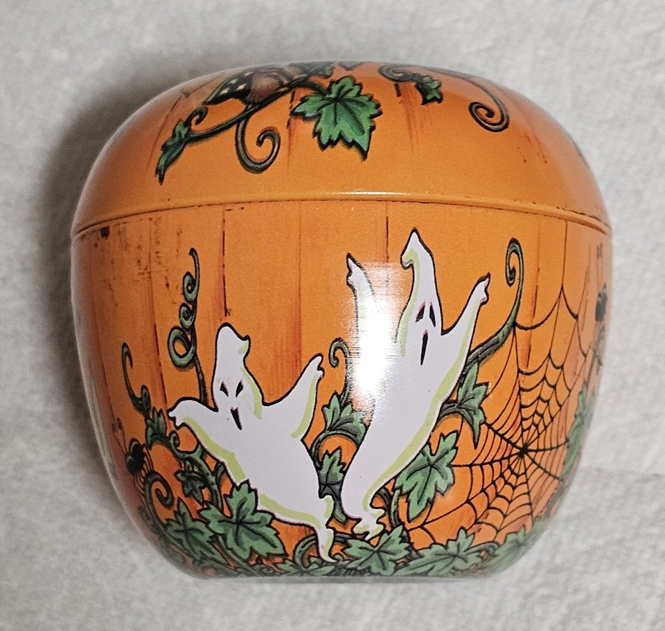 Vintage Halloween Tin Jack O Lantern Pumpkin Keller Charles Ghosts Cats ...