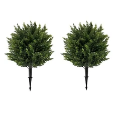 Artificial Cedar Topiary Ball Tree with Ground Spike 27.5", Set of 2 Outdoor ...