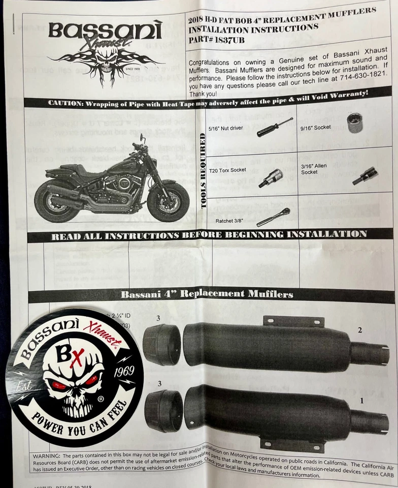 Silenciador inferior Bassani 1S37UB 18-23 Harley-Davidson Fat Bob negro Foto 3 de 4