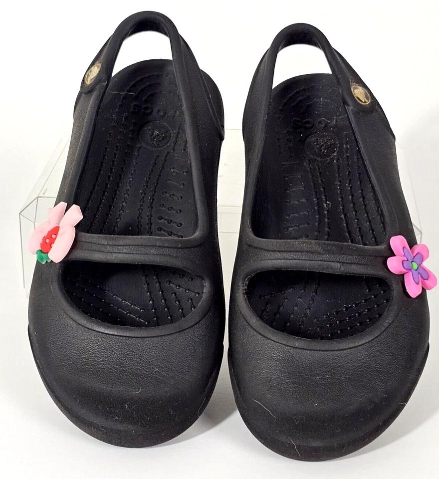 Niñas/Niños Pequeños Crocs Negro Ballet Pisos Eslinga Trasera Mary Jane's con Dijes Talla C-10 Foto 2 de 4