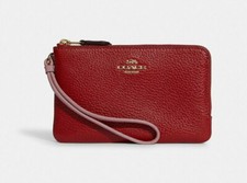 Coach Double Corner Zip Wristlet Leather Phone Wallet NWT red 91622