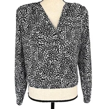 INC International Concepts X-Small Top Balloon Sleeve Surplice V-Neck Stretch