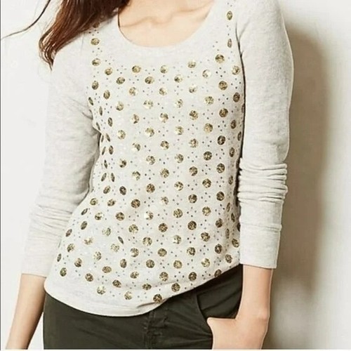Deletta Pailletten Punkte Pullover S 100% Baumwolle meliert grau metallic bronze anthro - Bild 13 von 13