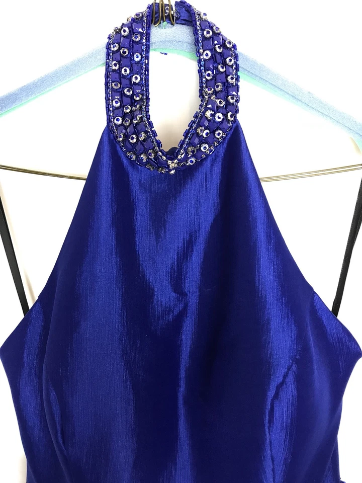 Alyce Paris Royal Blue Bling Halter Prom Dress Princess A-Line Taffeta Size 4 - Image 4 of 4