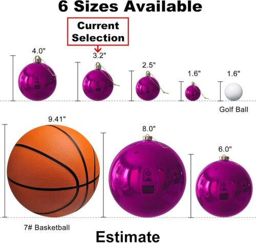 Fuchsia 3.2" Large Christmas Balls - Christmas Tree Decoration Ornaments Shat... - Picture 7 of 9