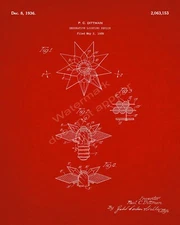 1936 1st Style Matchless Wonder Star Christmas Light Patent Print - Red