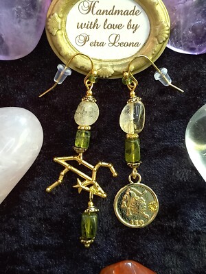 Ohrringe CITRIN + PERIDOT Geburtsstein AUGUST Sternzeichen Bild LÖWE Schmuck