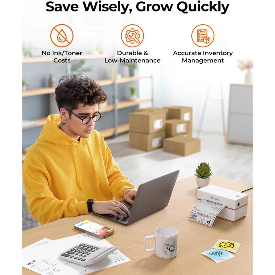 MUNBYN Bluetooth Shipping Label Printer 4x6 Thermal Label w Drive for USPS FedEx - Image 3 of 4