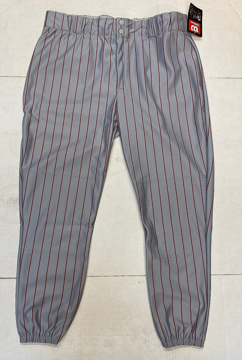 Wilson A4382 Grey/Scarlet Pinstripe Baseball Pants Adult