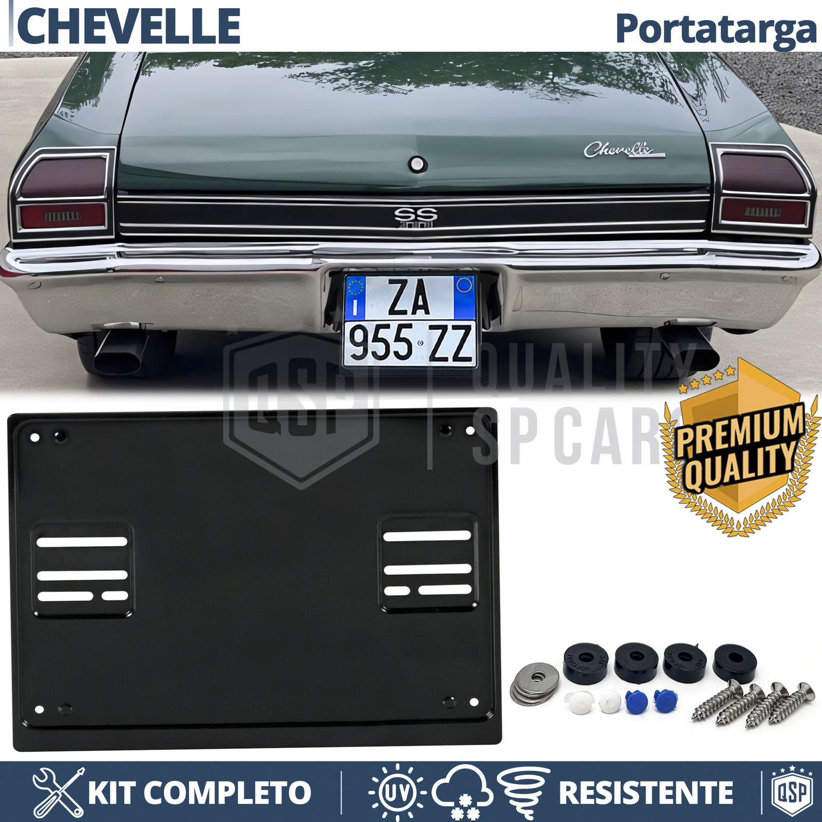 Portatarga POSTERIORE per Chevrolet Chevelle Quadrato Kit COMPLETO in ACCIAIO