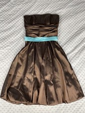 Davids Bridal Women size 4 Dress Wedding Prom Short Brown Zipper Charmeuse Teal