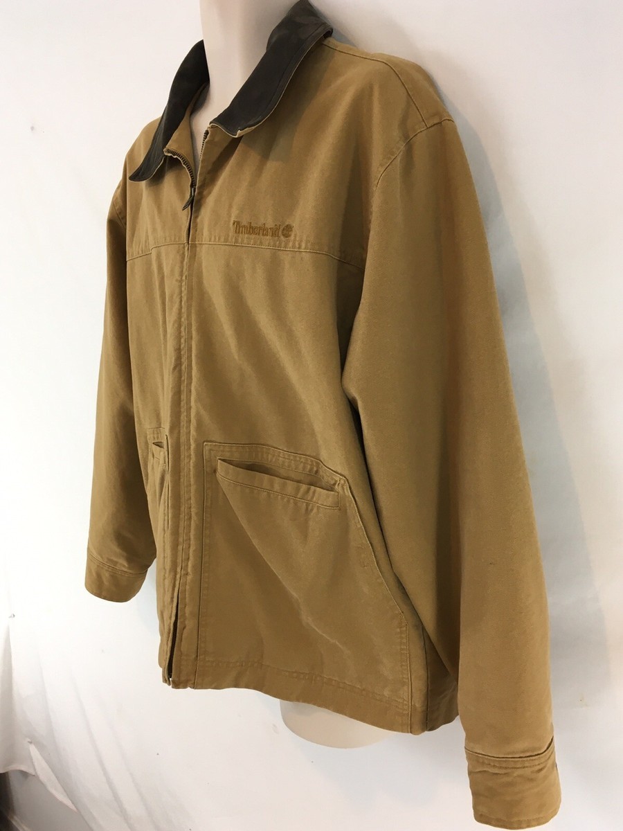 Timberland Weathergear Mens M Brown Canvas Lined Zip Front Field