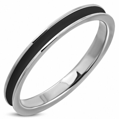 Men's & Women's Stainless Steel Ring With Black Enamel – Elegant Silver Band, Sizes 5-13 – 316L, No Stone