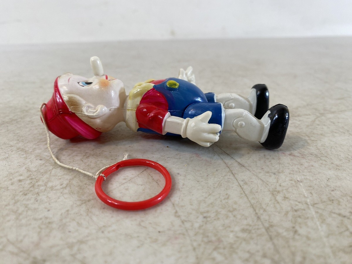 Rare Vintage Celluloid Pinocchio Ring On A String Toy Antique