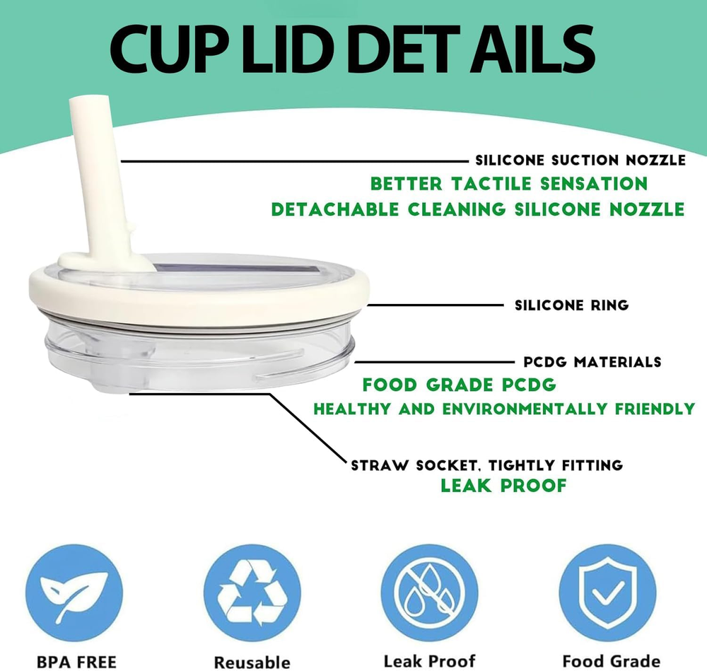 Leak-Proof Flip Straw Replacement Lid for Tumbler Cup Accessory  