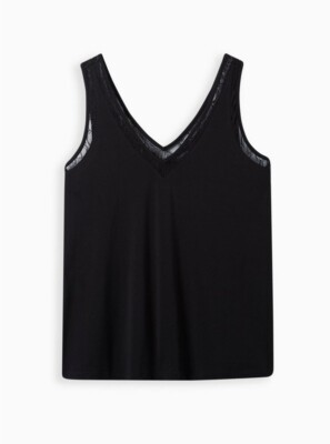 Torrid Studio Crepe Jersey Lace Inset Double V Tank Black 3 3X 22 24 #E06145