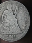 1866 S Seated Liberty Silver Dime- Weak S Mintmark, Good/VG Details