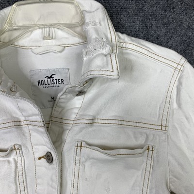Hollister White Denim Jean Jacket Crop 