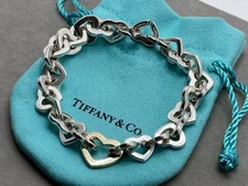 Tiffany & Co. Heart Link Bracelet 18K Gold 750 ＆ Sterling Silver 925 VG 6.5inch