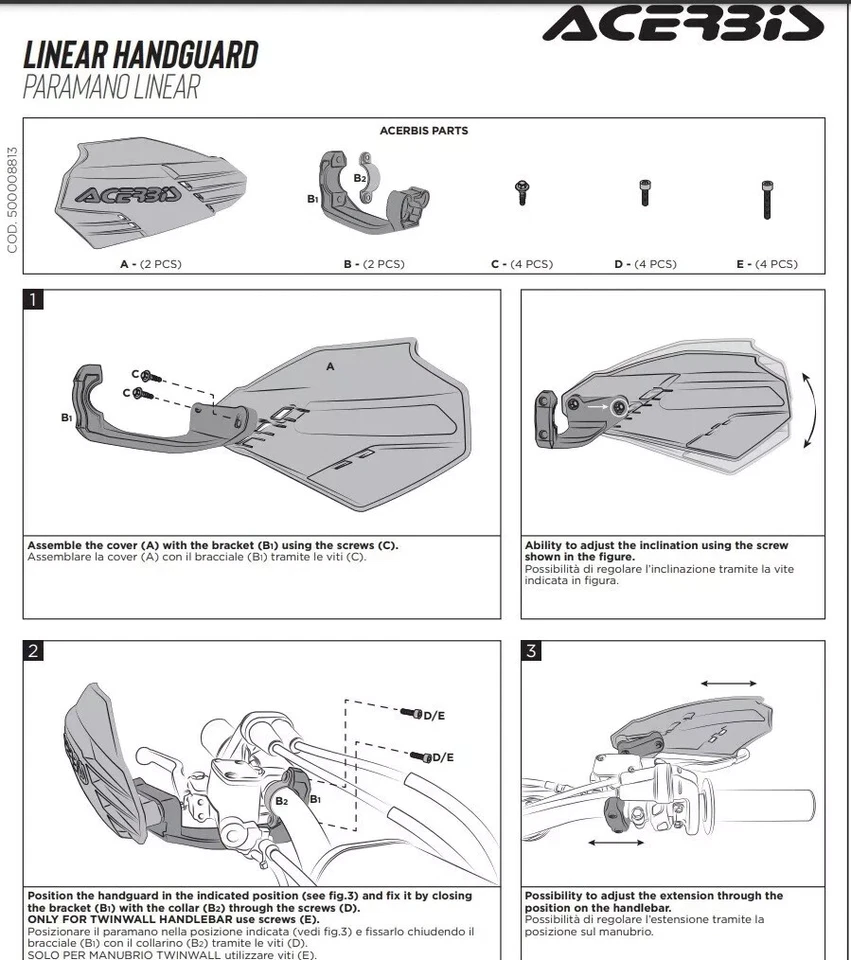 PARAMANI MOTO CROSS ENDURO ACERBIS LINEAR ORO NERO ATTACCO TUTTI I MANUBRI - Immagine 3 di 3