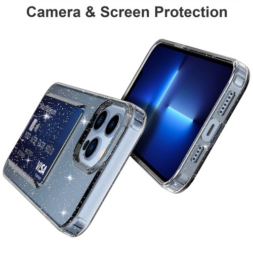 For iPhone 14 13 12 Pro Max Glitter Bling Back Card Holder Shockproof Clear Case - Picture 24 of 40