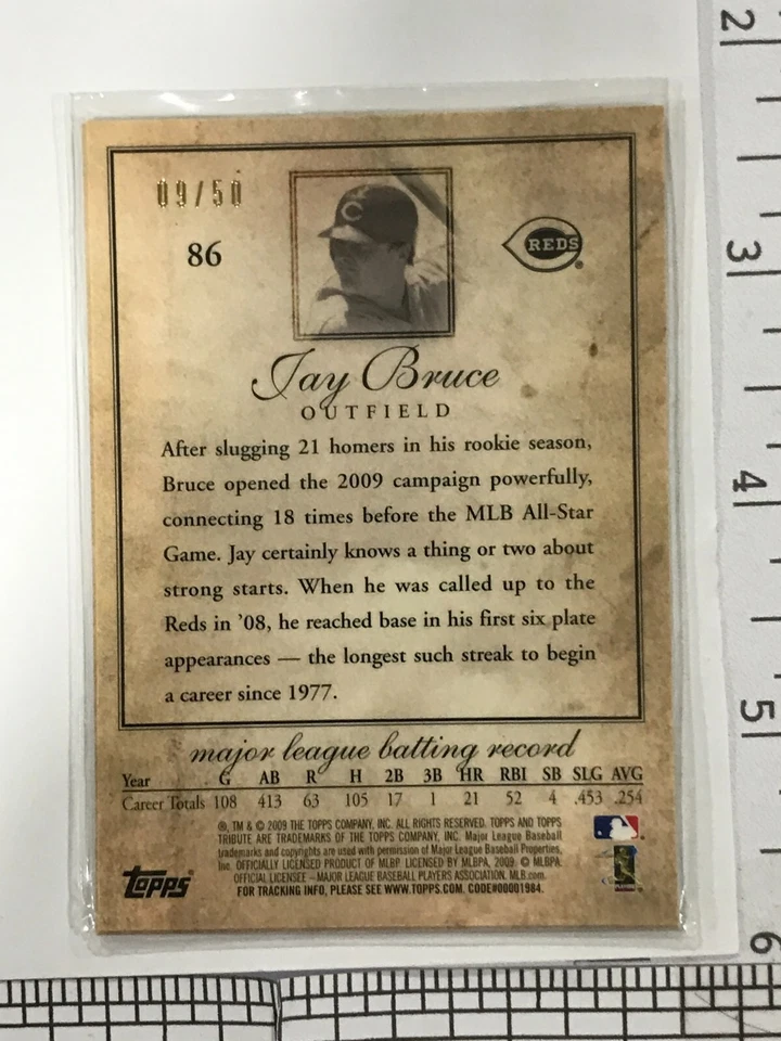 Serie numerada #d/50 oro 2009 Topps tributo Jay Bruce #86, rojos Foto 2 de 3