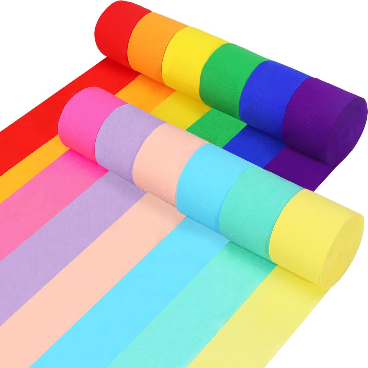 FVCENT 30 Rouleaux Papier Crépon Streamers - Couleurs Assorties 10m X 3.5cm - Décorations Fête Anniversaire Mariage Carnaval Noël