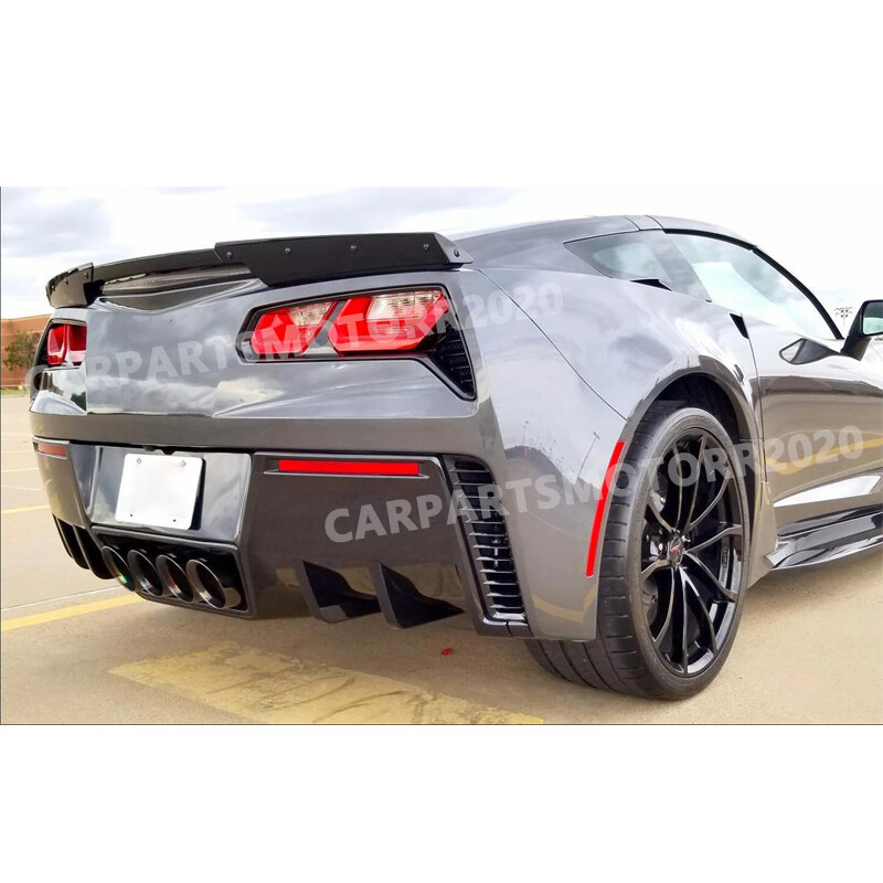 Rear Bumper Diffuser With Shark Fins – Carbon Fiber Look, Fits 2014-2019 Corvette C7, 4-Piece