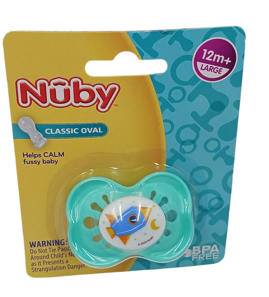Nuby Classic Oval Pacifier Helps Calm Rocket Moon Stars BPA Free