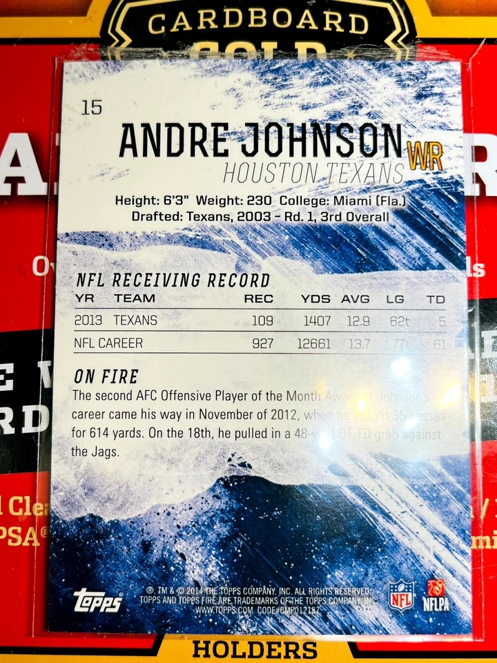 2014 Topps Fire Football Card #15 Andre Johnson V282 TEXANS NFL CARDS - Image 2 of 2