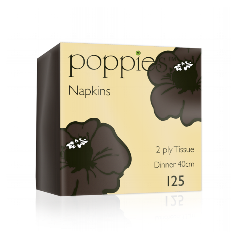 Chocolate Napkins 40cm x 40cm 2Ply 4 Fold Poppies Dinner Serviettes Pack of 125