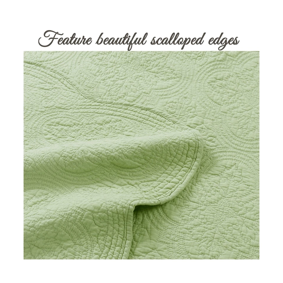 Cozy Line Home Fashions Victorian Medallion Solid Green Embossed 100% Cotton ... - Image 3 of 4