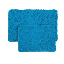 Bedford Home Blue 2 Piece Memory Foam Shag Bath Mat, 32"x21"x1.25"