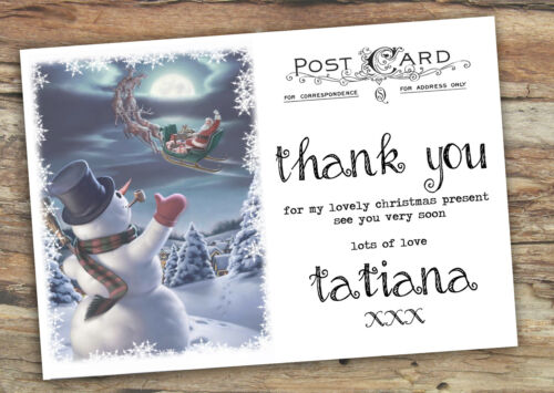 PERSONALISED CHILDRENS VINTAGE POSTCARD CHRISTMAS THANK YOU CARDS PACKS OF 10 - Afbeelding 1 van 1