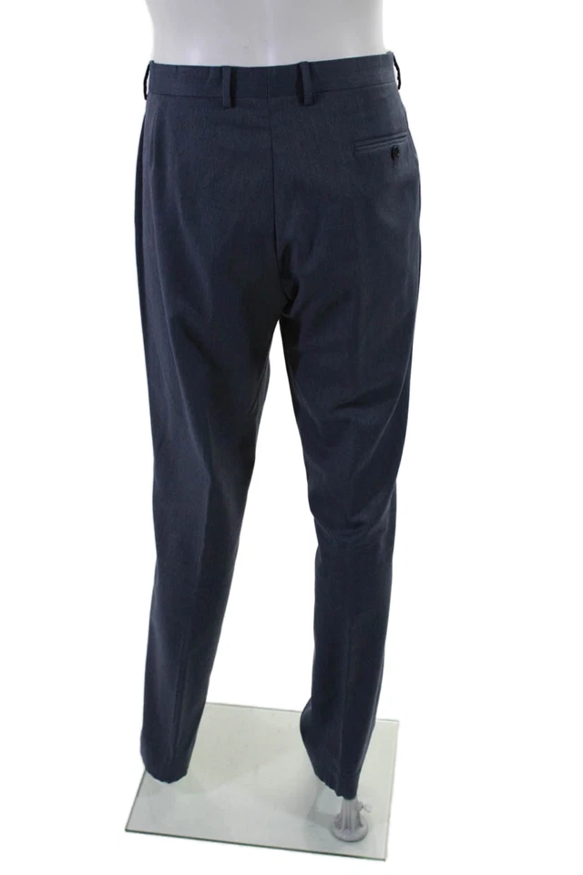 Pantalones Charles Tyrwhitt Para Hombres Lana Gancho y Ojo Botón Pierna Recta Azul Talla 38 EUR Foto 3 de 4