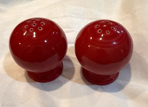 Fiestaware Vintage-style ball-shaped salt and pepper shakers in scarlet glaze