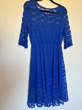 NWT Asos Maternity Floral Dress Sz 8 Blue Lace Lined Sheer Fit and Flare Stretch
