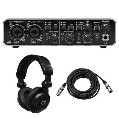 Behringer U-Phoria UMC204HD Audiophile 2x4 USB Audio/MIDI Interface with MIDAS M