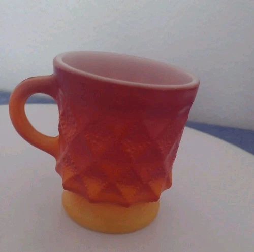 Vintage Anchor Hocking Fire King Orange Ombre Kimberly Diamond Coffee Mug Cup