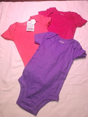 Lamaze Organic 3-Pk Girls 24 Month Short Sleeve 1 piece Hot Pink, Coral, Purple 