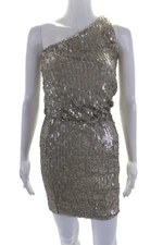 Halston Womens Beige Sequins One Shoulder Sleeveless Cocktail Dress Size XXS