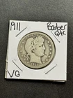 1911 P Barber Silver Quarter VG Very Good U.S. 25c Type Coin (Raw18794)