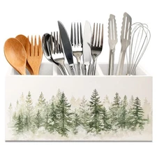 Farmhouse Christmas Tree Wooden Utensils Holder, Rustic Christmas Forest Wint...