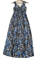 New Directions Stretch Blue Black Floral High-Waist Maxi Dress Sz S