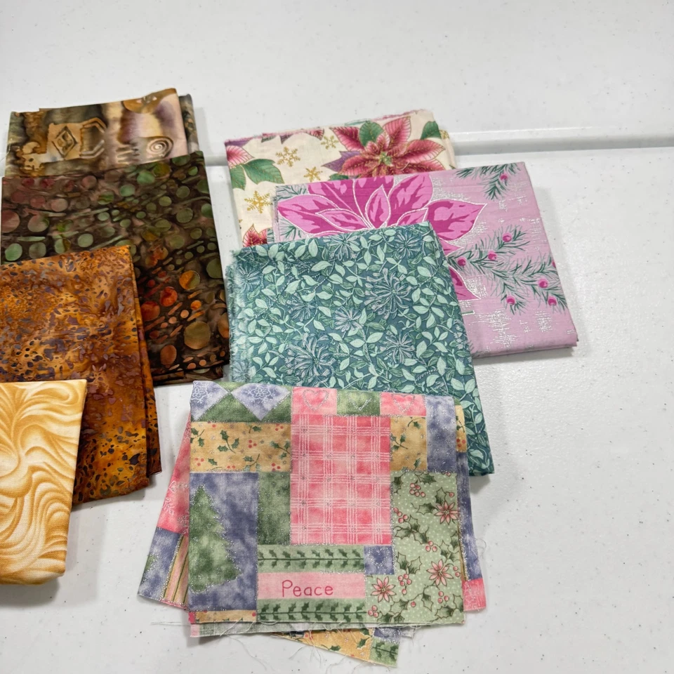 quilting fabric cotton fat quarters bundle set 12 beige pink floral leaves - Image 3 of 4