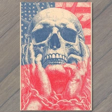 Art Print Skull Liberty Hands Chains Red Blue Patriotic Distressed Grunge Look