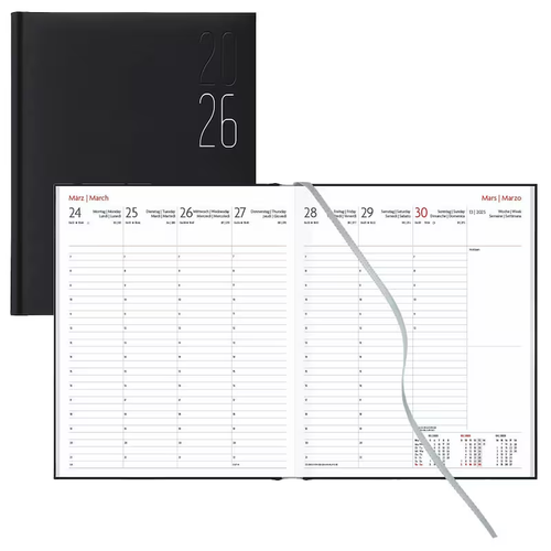 A4 Lediberg 2026 1 Woche -1 Seite Buchkalender Wochenplaner Chefplaner schwarz - 第 1/3 張圖片