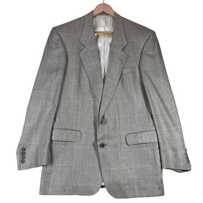 Hart Schaffner Marx Silfino Pure Silk Blazer Gray Glen Plaid Sport Coat 41L