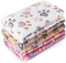 Premium Fleece Pet Blanket Set - 3 Soft Fluffy Paw Print Throws for Pets
